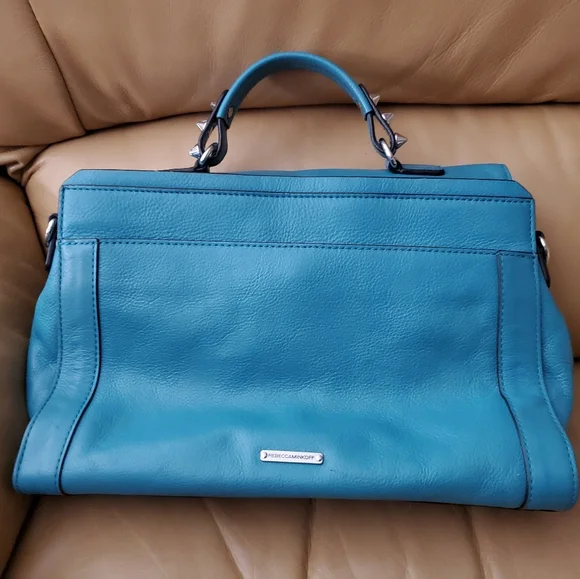 Rebecca Minkoff Teal leather Satchel good used condition crossbody strap - Picture 6 of 7